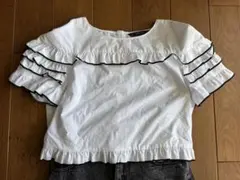 ZARA BASIC フリル半袖トップス ホワイト