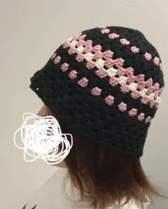 【即購入OK!】 クロシェハット ボーダー グラニースクエア ベルハット