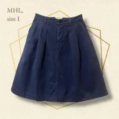 MHL. マーガレットハウエル コットン フレアスカート ネイビーのサムネイル