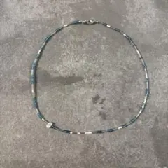 ビーズネックレス ハンドメイドBlue×White×silver