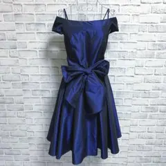 【AIMER】エメ　日本製　リボン　レースアップ　ひざ丈　ドレス　ネイビー