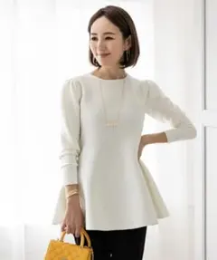 ur'sユアーズ　パフスリーブペプラムニットトップス ホワイト　M