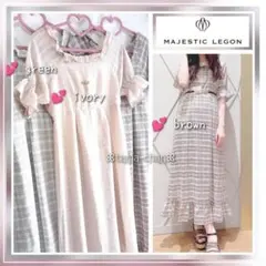 新品 スクエアチェックフリルワンピース／ブラウンチェックＭ