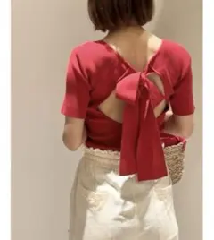 SNIDEL バックオープンリボンニットプルオーバー