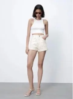 ZARA 花柄マムデニムショートパンツ 36サイズ