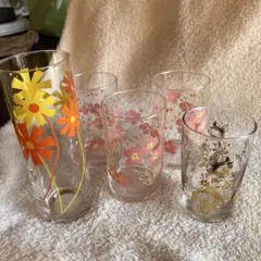 昭和レトロ　アデリア　佐々木ガラス　花柄コップ3種セット