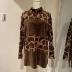 【BECHAMEL】長袖ミニワンピース　ブラウン・レオパード柄　タートルネック