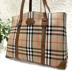 【極美品】バーバリー トートバッグ　ノバチェック　シャドーホース　旧ロゴ　月桂樹
