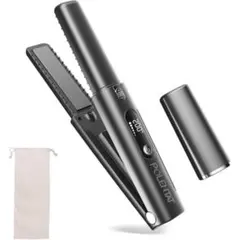 ヘアアイロン コードレス 機内持ち込可能 コンパクト 収納袋付き ブラック 黒