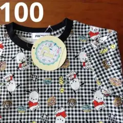 ポチャッコ　ギンガムチェック　半袖Tシャツ　ブラック　黒　100 しまむら