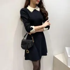 DHOLIC ♡ バイカラーニットフレアワンピースのサムネイル