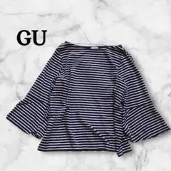 GU ボーダーストライプ フレア五分袖 トップス