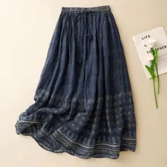 【美品】Aライン レトロ プリント ロングスカート 着痩せ エレガント