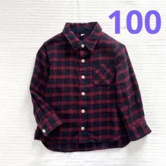 【100】無印良品 チェック柄ネルシャツ 赤系
