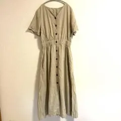 LOWRYS FARM 麻レーヨン混 半袖ワンピース ベージュ F 前ボタンのサムネイル