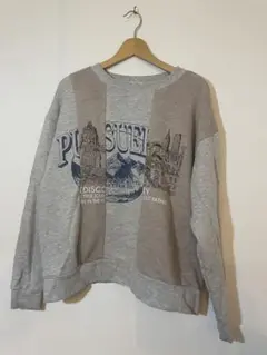 PURSUE プリント入りグレー長袖トレーナー