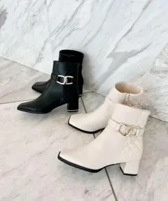 【エスペランサ】キルティングベルトミドルヒールショートブーツ