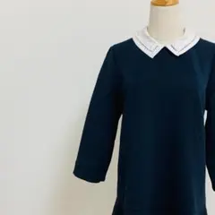 【美品】アプワイザーリッシェ 白襟レースワンピース フレア ネイビー きれいめ