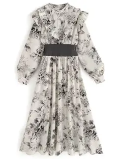 グレイル　花柄フリルウエストリブフレアワンピース　Mサイズ kz413