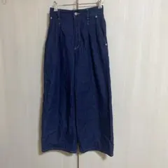 GU ワイドパンツ　ジーンズ　デニム　ネイビー　ストレート　ウェーブ　ゆったり