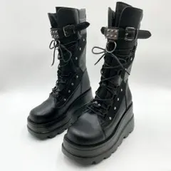 美品 バイカーブーツ ロング 厚底 ブラック 40 スタッズ Y1516