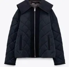 ZARA キルティングジャケット 襟付き ネイビーのサムネイル