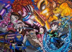 2枚セット 過去画 手描き イラスト鬼滅の刃 光沢紙 A4サイズ