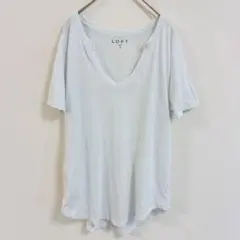 ロフト Tシャツ スリットネック 半袖 無地 M 白 綿 デイリー