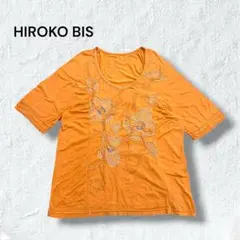 ヒロコビス3L相当 オレンジ フラワーチュール刺繍 五分袖カットソー ゆったり
