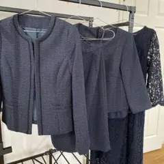 ネイビー ツイード ジャケット、ワンピースセット