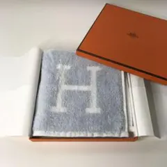エルメス　HERMES タオルハンカチ　ブルー×ホワイト