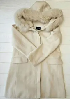 【ほぼ未使用】　ドゥアルシーヴ　アイボリー　ロングコート　(フード取り外し可)