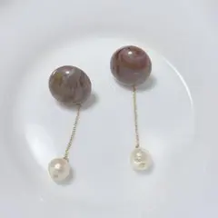 【美品】ニュアンス × 2way ハンドメイドピアス◇コトモノマルシェのサムネイル