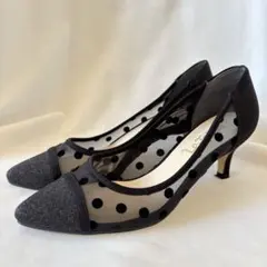 未使用級★LE TALONシアードット　ブラックパンプス22.5cm黒