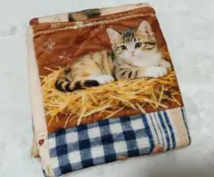 猫柄ブランケット ひざ掛け パッチワーク風プリント 約98×75