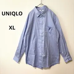 【美品】ユニクロ　メンズ　ストライプシャツ　長袖　水色×白　XLサイズ