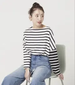 新品 フリークスストア バスクボーダーロングスリーブTシャツ 白黒 ボーダー