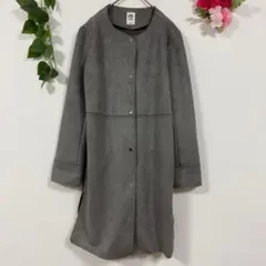 【MK MICHAEL KLEIN】ロングコート ノーカラー グレー イトキン