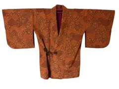 美品 羽織 袷 化繊 ポリエステル 茶系 既製品 花唐草 普段着 お出かけ