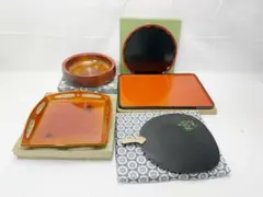 ほぼ未使用 茶道具 木製漆器 盆 干菓子器 5点まとめて 元箱