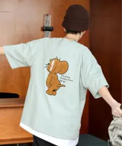 Tom and Jerry 刺繍 Tシャツ ライトグリーン トムとジェリー