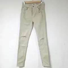 JEANASiS ジーナシス クラッシュデニムスキニーパンツ アイボリー M