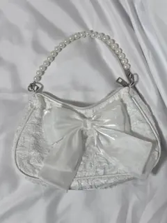 リボン付きホワイトパールバッグ姫ギャル