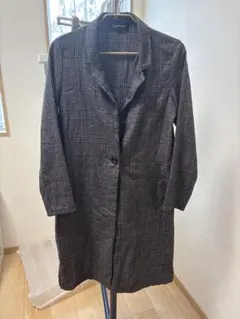 グレー系チェック ロングコート Mサイズ