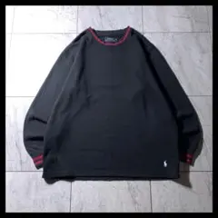 ラルフローレン クルーネック スウェットシャツ 黒 赤 ポニー刺繍 リブラインのサムネイル