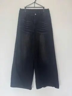 韓国で購入Y2Kワイドデニムパンツ ブラックL