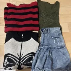 ニット デニムスカート セット