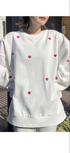 WEGO ホワイト ハート柄 刺繍 スウェット トレーナー