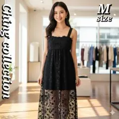 ●✨美品 レースワンピース Mサイズ ブラック マキシ丈 シアー ドレス