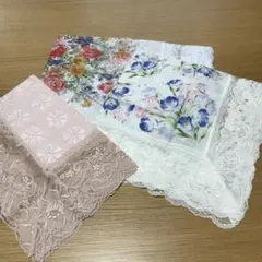 [未使用品] 花柄 大判レース ハンカチ 3枚セット